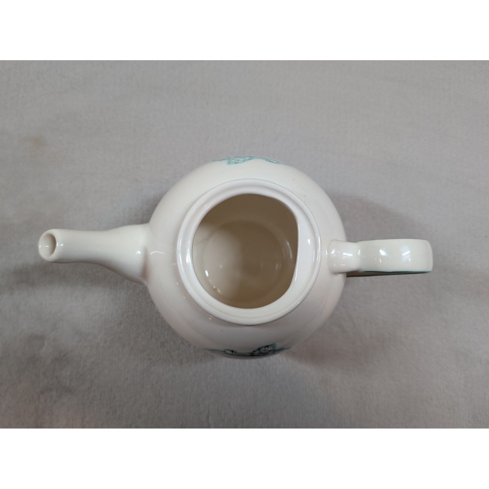 Katie Mandy Home Sweet Home Ceramic Teapot White Teal Floral Cottagecore - Picture 7 of 8